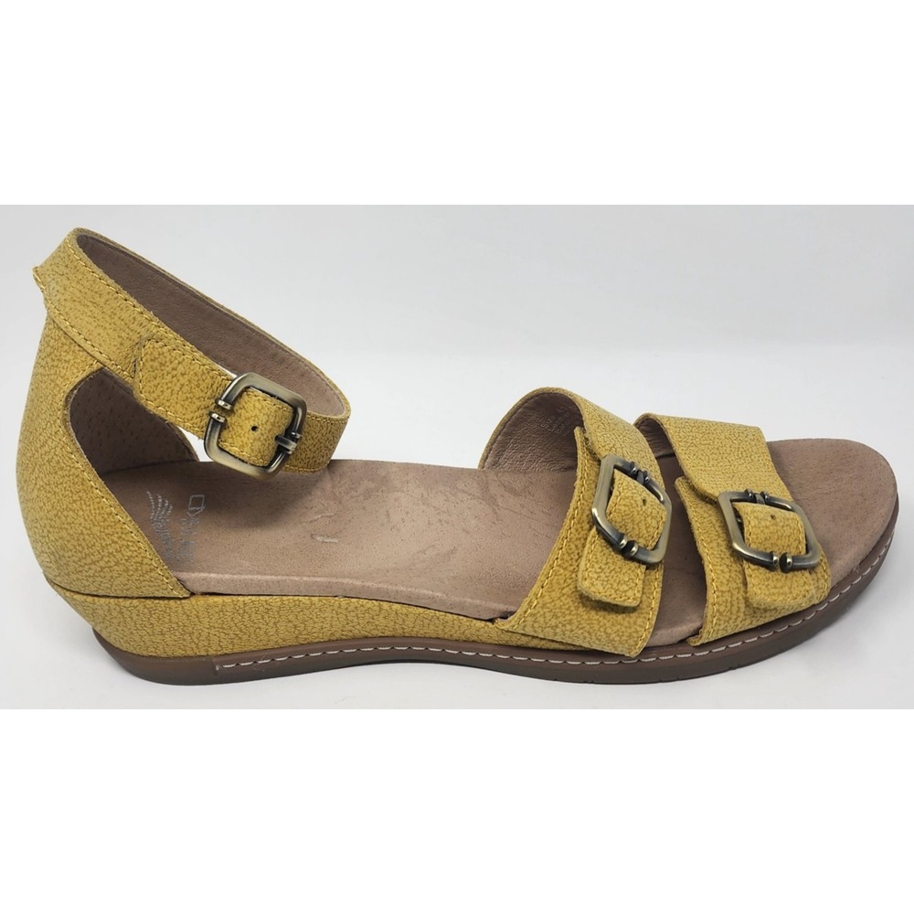 Dansko Astrid Textured Wedge Sandal Women's 10.5 Yellow Nubuck Leather
